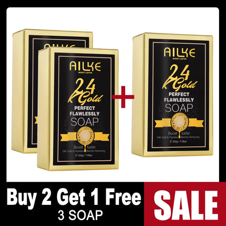AILKE 24K Gold Foil Whitening Soap, Brightening, Even Skin Tone, Improve Skin Elasticity, Deeply Cleaning, Remove Spots, 200g