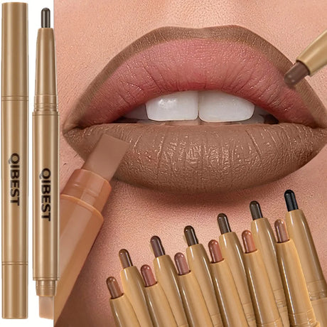 Double Head Black Lip Liner&Brush Pen Mist Matte Velvet Contour Tint Lipstick Pencil Long Lasting Nude Brown Natural Lip Makeup