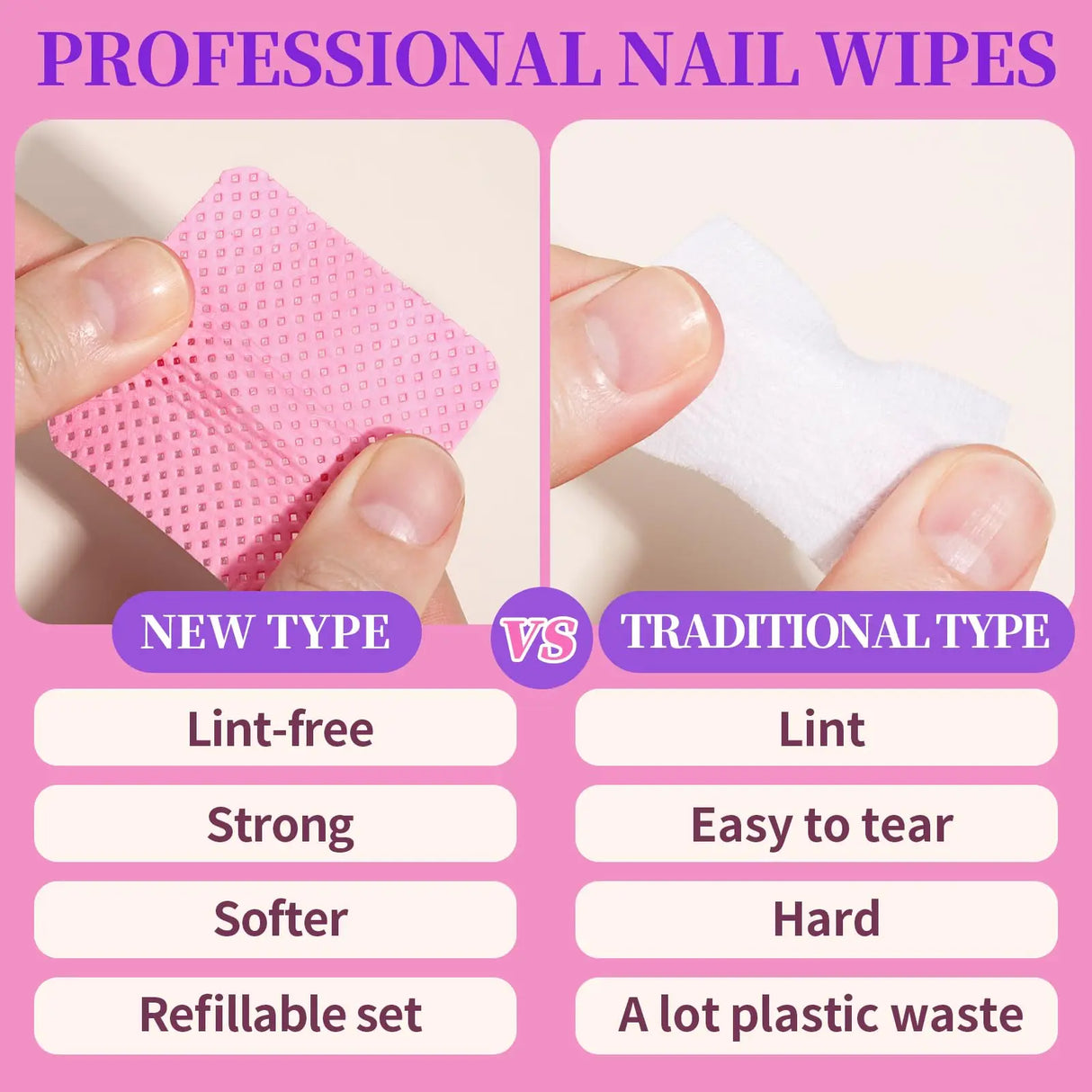 200Pcs Lint Free Nail Wipes Eyelash Glue Wipes Nail Polish Remover Pads Gel Nail Cleansing Wipes Suitable for Home or Salon Use