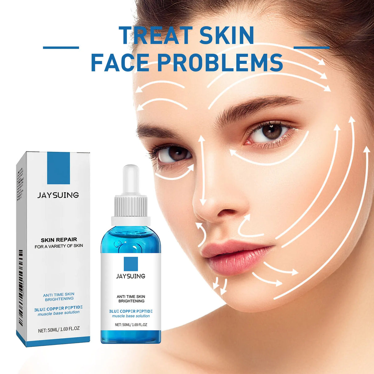 Facial Hydrating Serum Blue Copper Peptide Solution Deep Nourish Lock Water Shrink Pores Brighten Skin Rejuvenation Face Essence