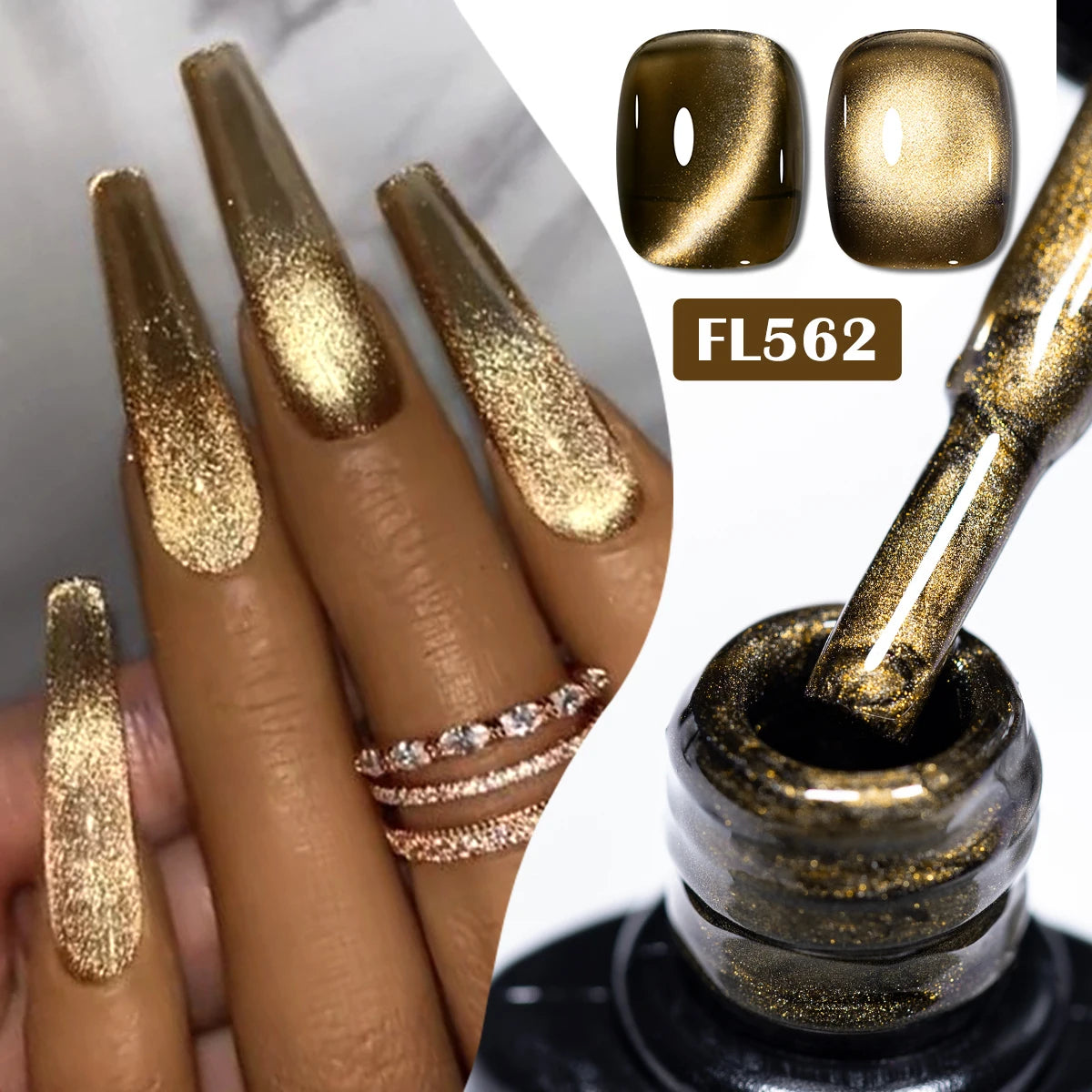 Four Lily 7ml Golden Magnetic Nail Gel Polish Glitter Champagne Gold Nail Art Decorations UV/LED Vernis Gel for Nails Manicure