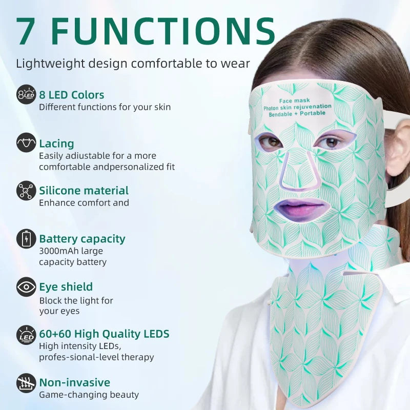 Ubilli Silicone Led Face Mask 8 Colors Red Light Therapy Infrared Flexible Soft Mask Led Therapy Anti Aging Advanced Photon Mask