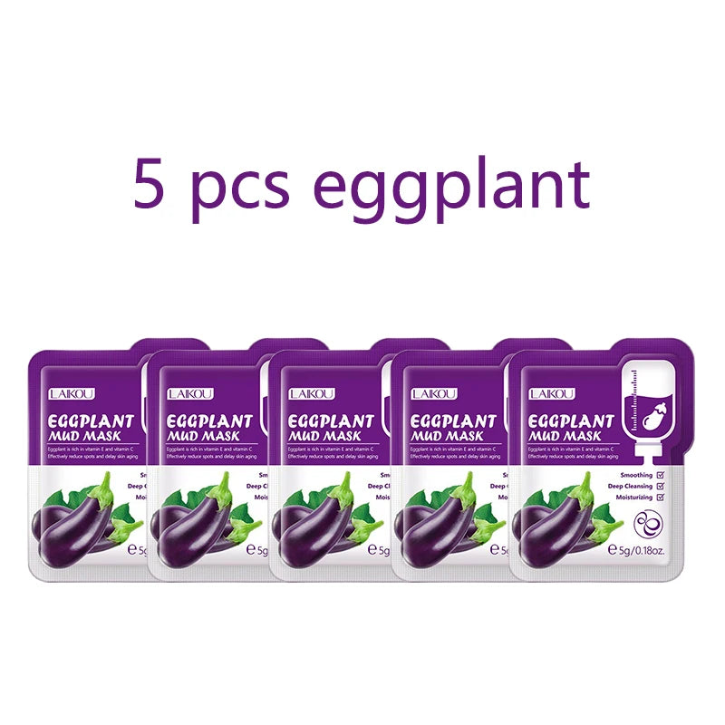 5pcs LAIKOU Eggplant Mud Mask Oil Control Moisturizing Anti-Acne Anti Wrinkle Whitening Cleansing Clay Mask Skin Care Face Mask