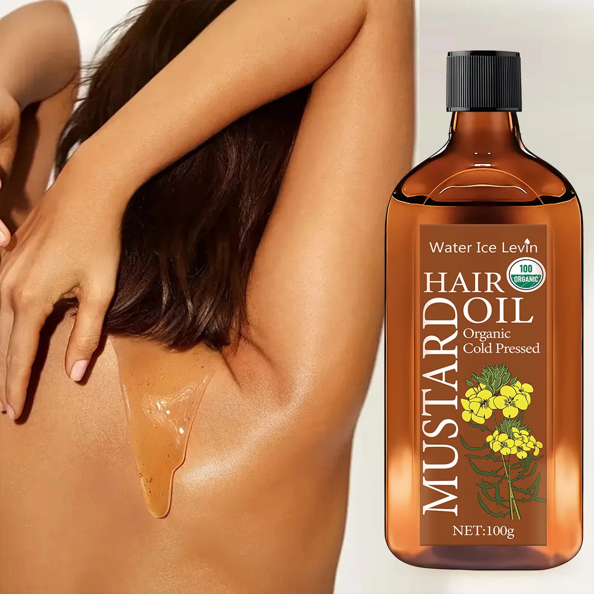 Organic Cold Pressed Mustard Hair Oil - Hyaluronic Acid & Vitamin Infusion, Deep Nourishment, Winter Hydration Therapy