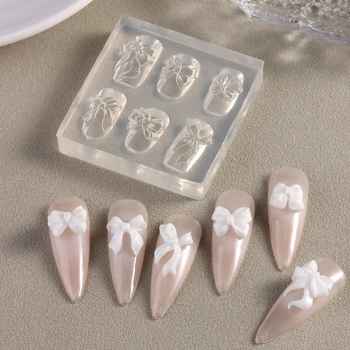 Lace Bowknot Nail Art Mold, French Manicure Silicone Stencil for DIY Nail Decoration, Nail Design Tool, Nail Printing Template