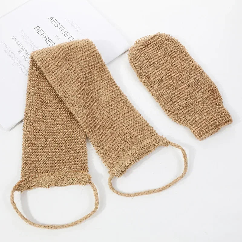 Hemp Back Scrubber Bath Towel Exfoliating Loofah Body Scrubber Back Strap with Glove for Back Shower Washcloth Body Cleaning Kit