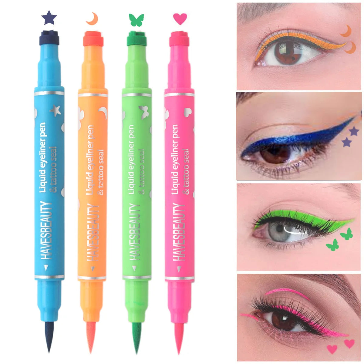Dual-ended color pattern stamp eyeliner, waterproof non-smudge,embellish the end of the eye eyeliner,beginner's eye makeup tool