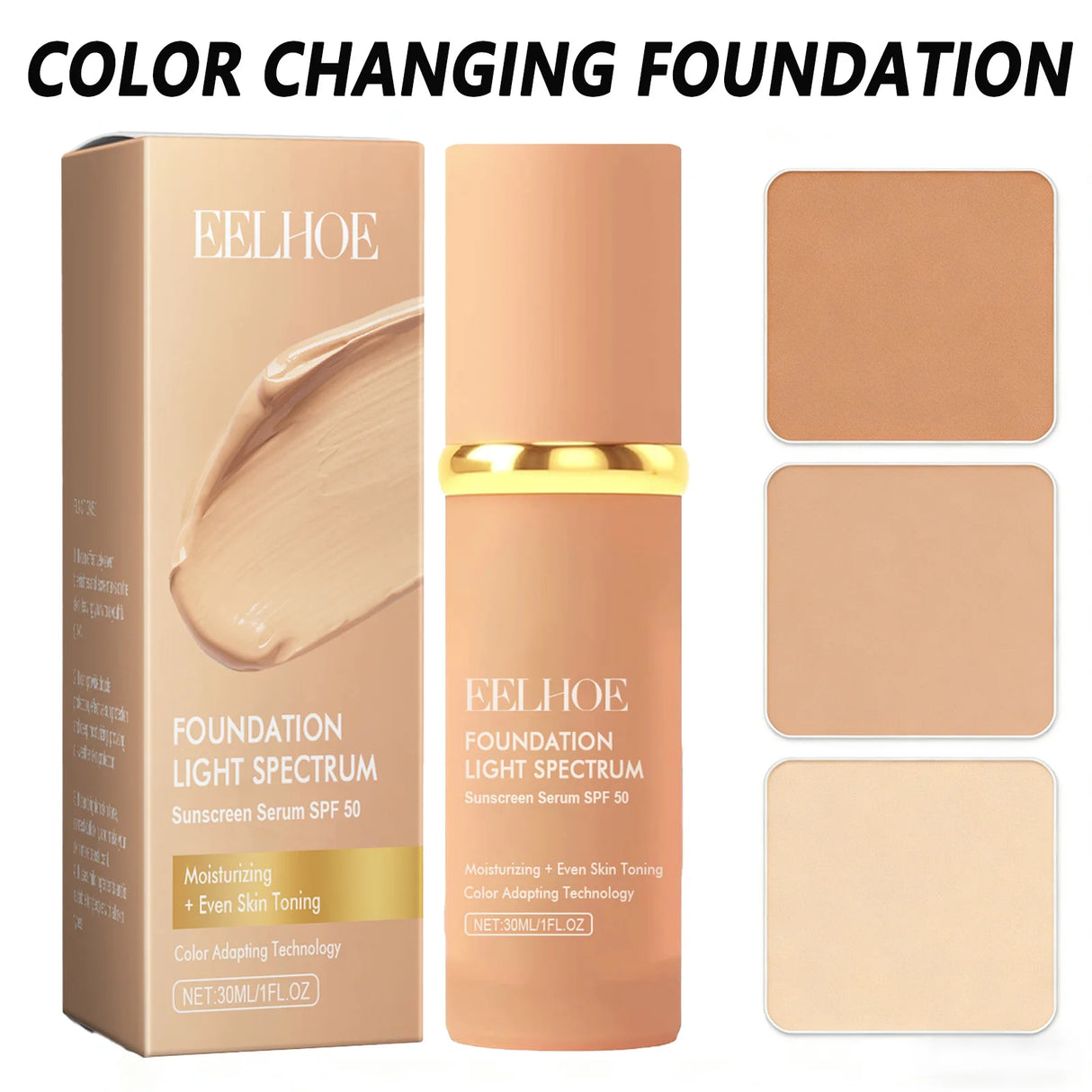 4 in 1 Color Changing Foundation Liquid with SPF 50 - Moisturizing Medium Full Coverage Concealer Daily Waterproof & Sweatproof