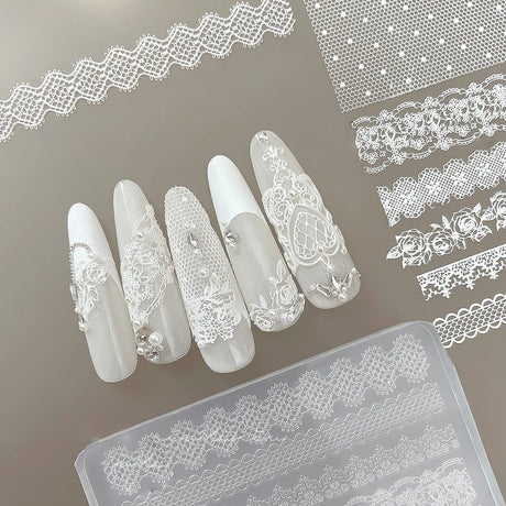 1Pcs 3D Lace Rose Silicone Nail Art Molds Hollow French Checkered Charms Nails Templates DIY Sexy Elegant Laces Manicure Mold Tr