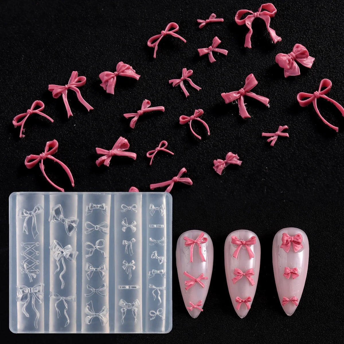Lace Bowknot Nail Art Mold, French Manicure Silicone Stencil for DIY Nail Decoration, Nail Design Tool, Nail Printing Template