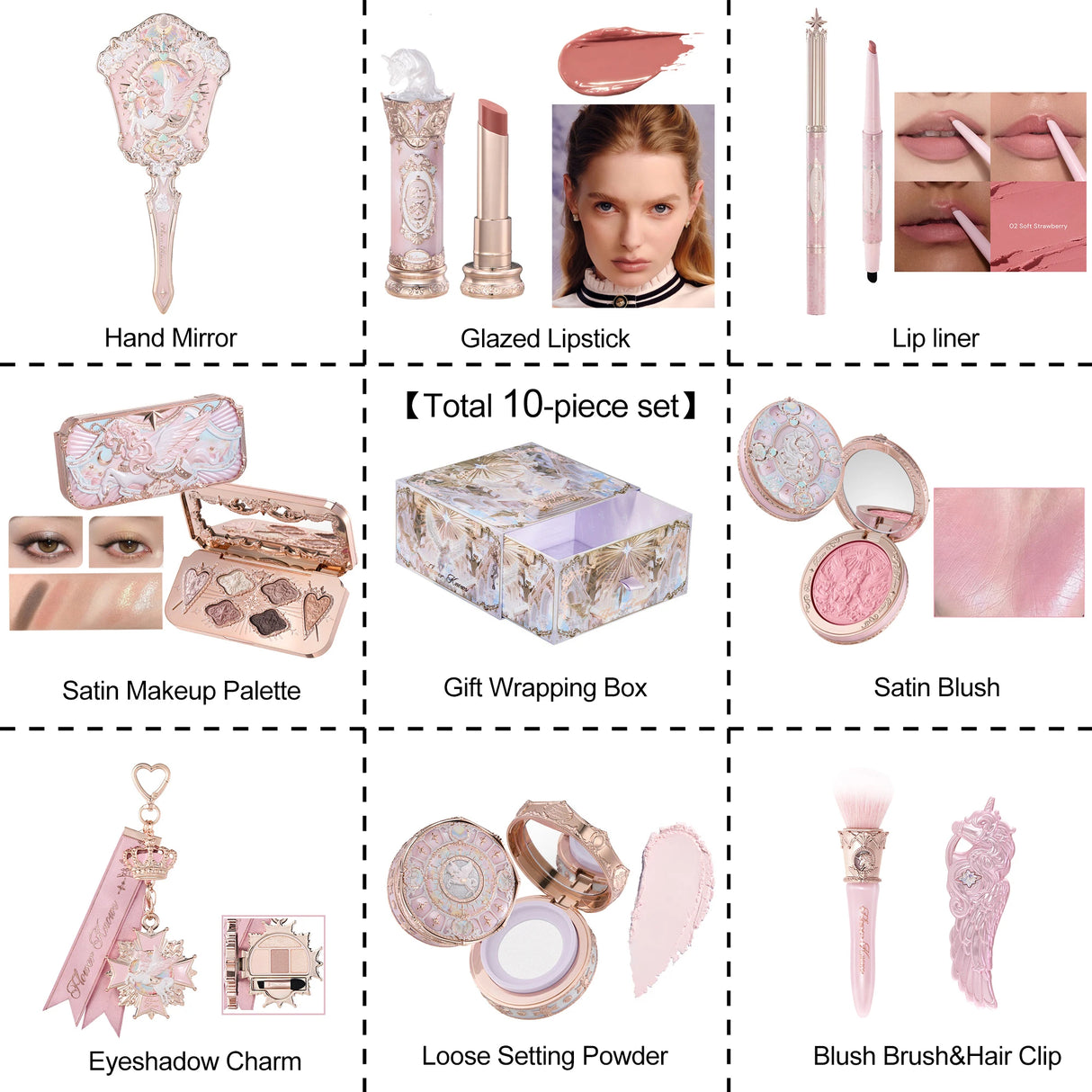 Flower Knows Knight Unicorn Makeup Gift Set Lipstick Blush Setting Powder Starlight Beauty Box Fairy Princess Luxury Cosmetics