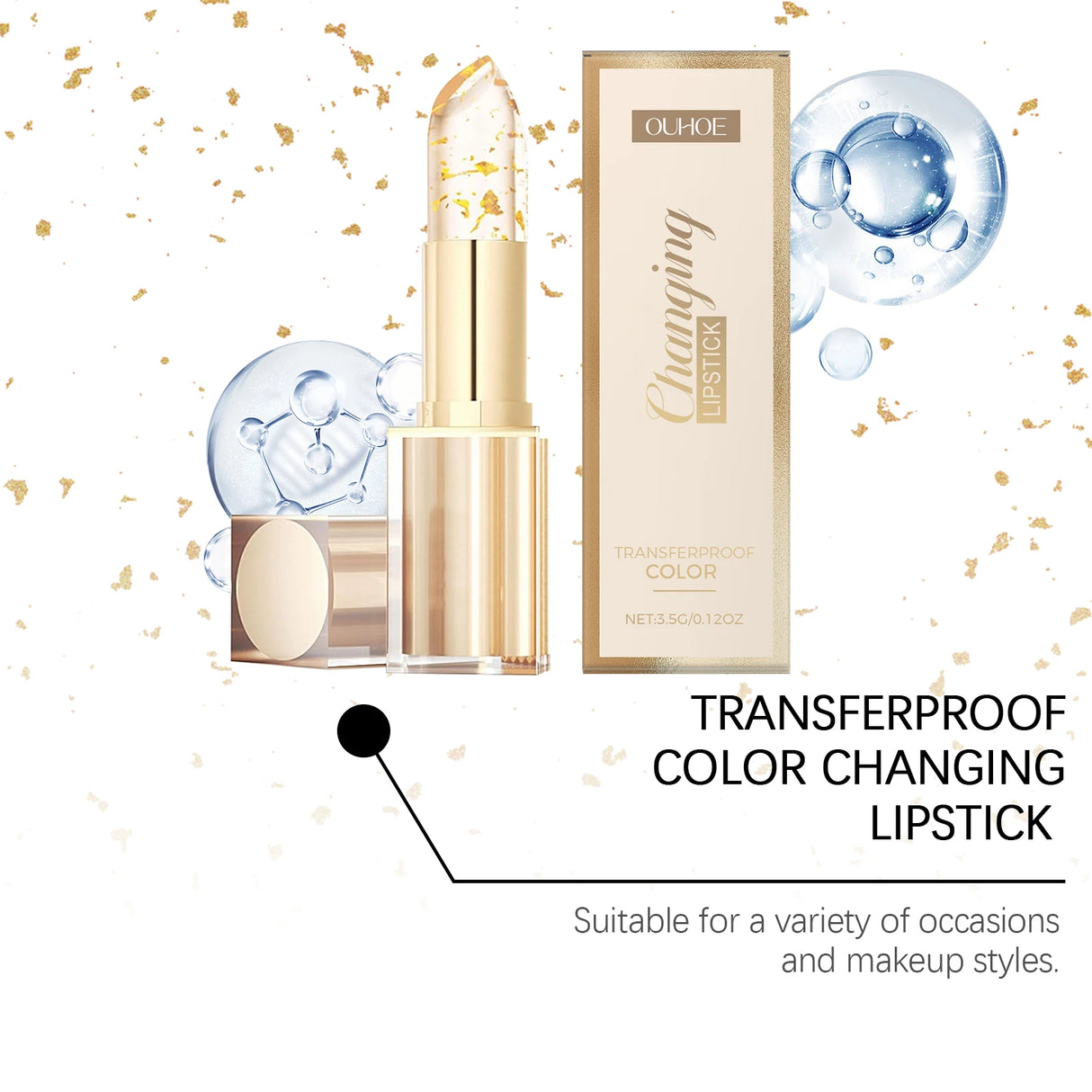 24K Gold Foil Vitamin E Lip Balm Crystal Jelly Lipstick,Moisturizing Lip Care for Dry Lips,Long-Lasting Hydrating Tint
