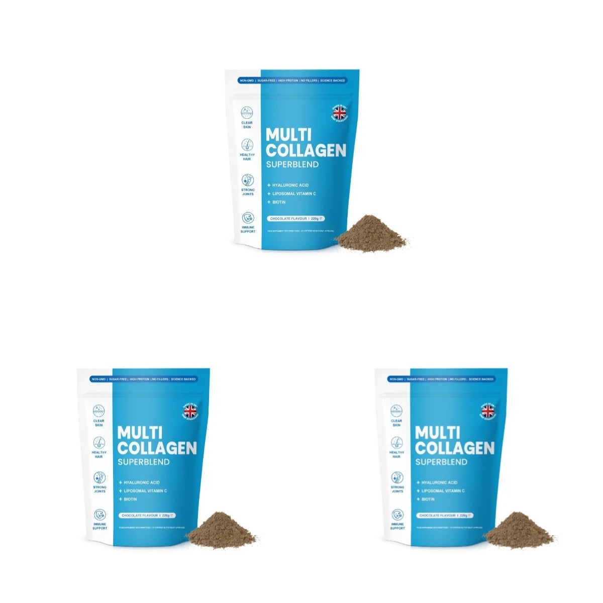 Hydrolyzed Multi Collagen Powder with Hyaluronic Acid, Liposomal Vitamin C Biotin and Grape Seed Extract Chocolate Formula 220g