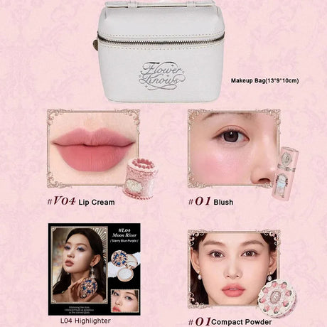 Flower Knows Strawberry Cupid Professional Makeup Set For Women Full Kit Gift Box Eyeshadow Lip Cream Blush Compact Powder Sets