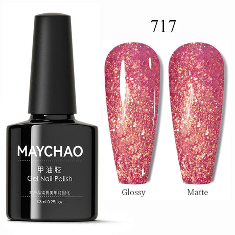MAYCHAO Glitter Gel Nail Polish 7.3ml Semi-permanent Sequins Shiny Gel Base Top Coat Soak Off UV LED Varnish Nail Art Decoration