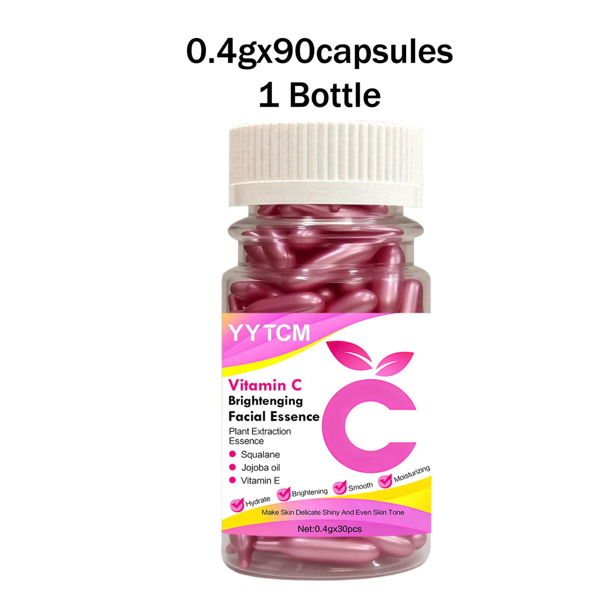 Vitamin C Skin-Brightening and Moisturizing Capsule Essence, Hydrates and Smooths the Skin, Contains Plant-Based Squalane, Vitamin E, Magnolia Oil, and Jojoba Seed Oil for Deep Hydration and Skin Brightening Essence (0.4Gx30