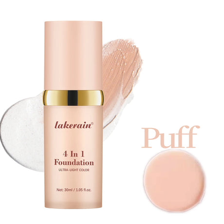 SPF30+Color Changing Foundation 4 in 1 Sun Liquid Moisture Waterproof Nourishes Coverage for All Skin Types Free Puff