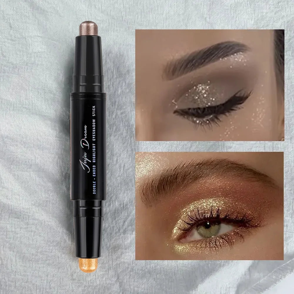 Dual-Ended Eyeshadow Stick, Matte & Shimmer, Waterproof Long-Lasting 3-Color Creamy Pencil, Smoky & Natural, Xmas Winter