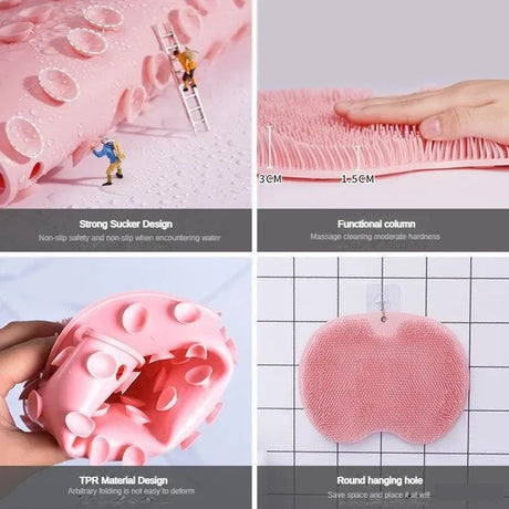 Multifunctional Bathroom Back Scrub Brush Silicone Reusable Non-Slip Shower Back Scraper Foot Massage Cleaner Bathroom Tool