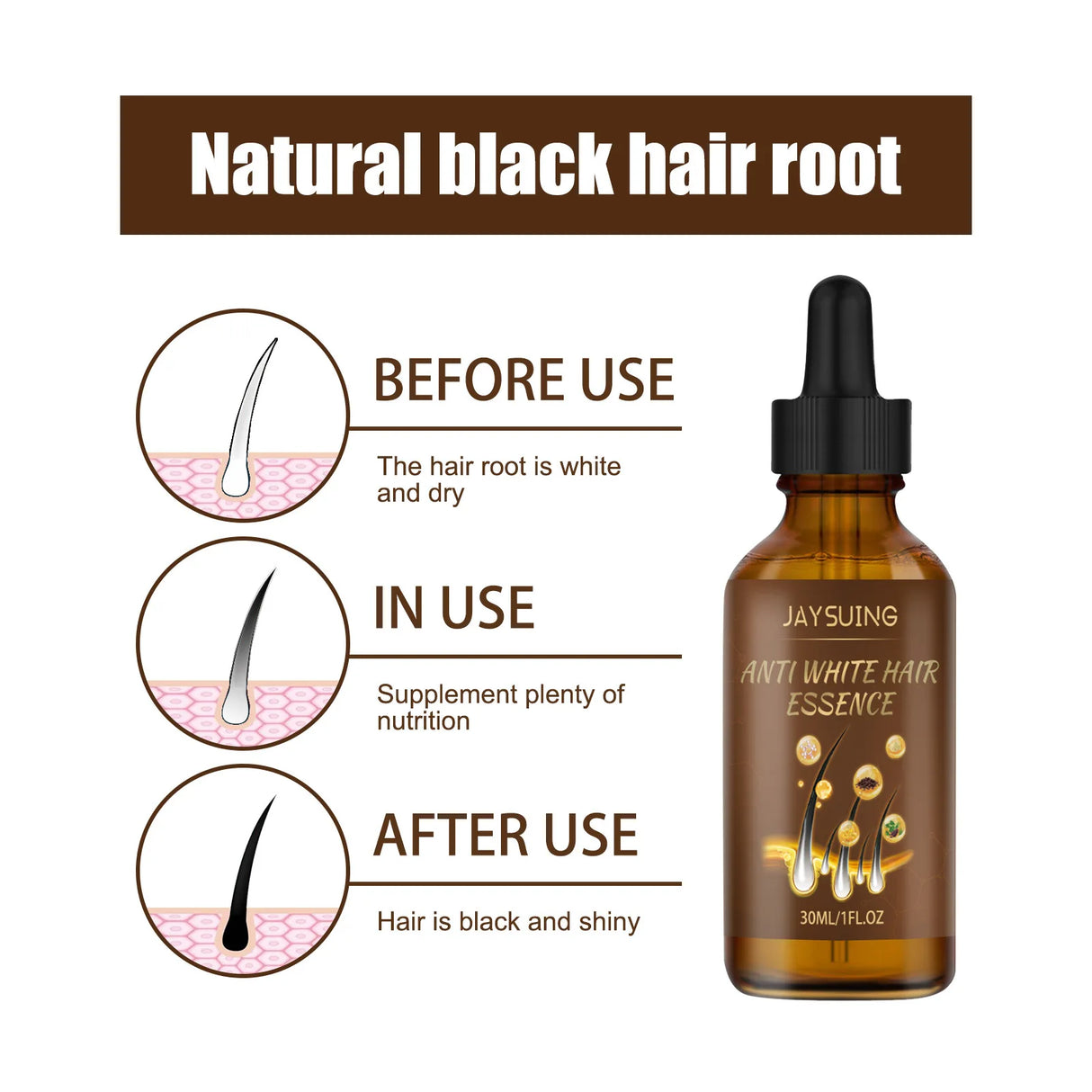 Jaysuing Hair Care Serum Anti Grey Repair Natural Color Smoothing Hairs Deep Nourishing Easy Absorb Daily Hair Care Essence Oil