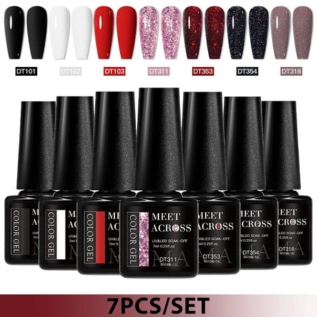 7pcs Gel Nail Polish Set HEMA Free Pink Red Glitter Semi Permanent Soak Off UV Gel Varnish Nail Art Decoration Nail Supplies DIY