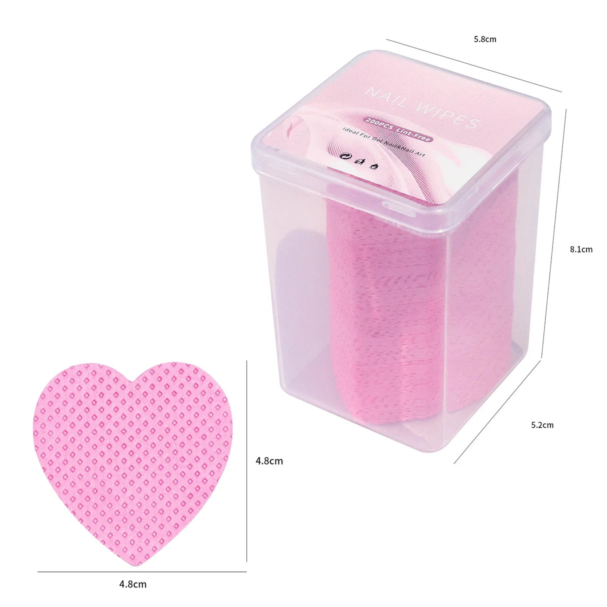 200Pcs Lint Free Nail Wipes Nail Polish Remover Cotton Pad, Heart Shape UV Gel Makeup Cleaning Tools