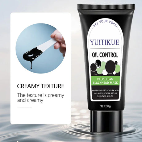 YUITIKUE Blackhead Mask 60g - Bamboo Charcoal & Dead Sea Mud, Deep Cleanse Pores, Oil Control, Peel-off Black Mask, Easy to Use