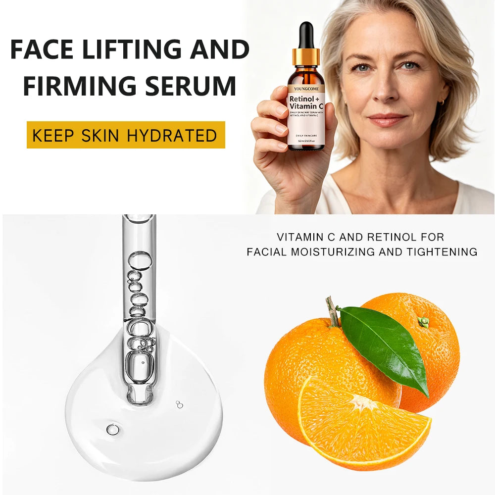 Daily Skincare Serum with Retinol Vitamin C, Anti Aging Face Brightening Hydrating Moisturizer, Firming Smoothing Fine Lines Por