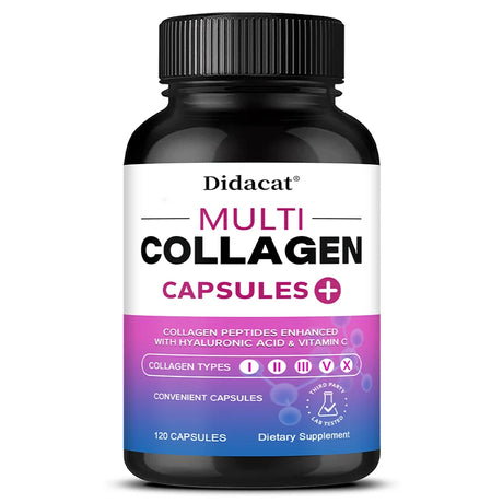 Multi Collagen Capsules with Hyaluronic Acid & Vitamin C, Support Cardiovascular, Skin Hair Nail Joint Bone & Digestive Wellness