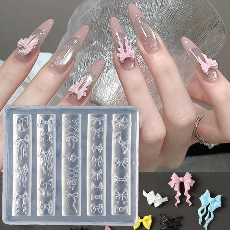 Elegant Bow Silicone Nail Art Molds Cute Bowknot Ribbon 3D Carving Template Gel Printing Stencils Kawaii Japanese Nail Accessory