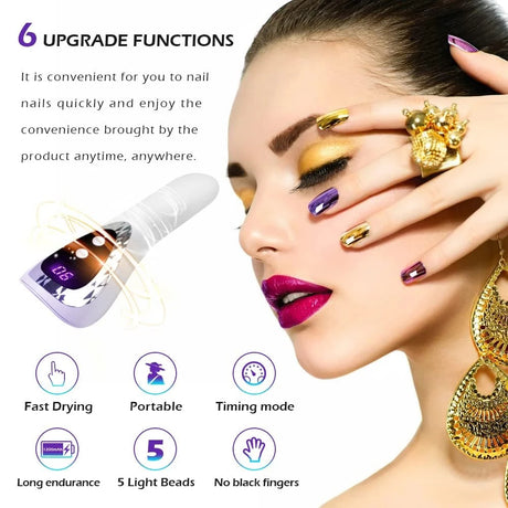 Handheld UV LED Nail Lamp USB Rechargeable Mini Manicure Lamp Nail Dryer With 5 Lamp Beads Quick Drying Gel Nail Polish