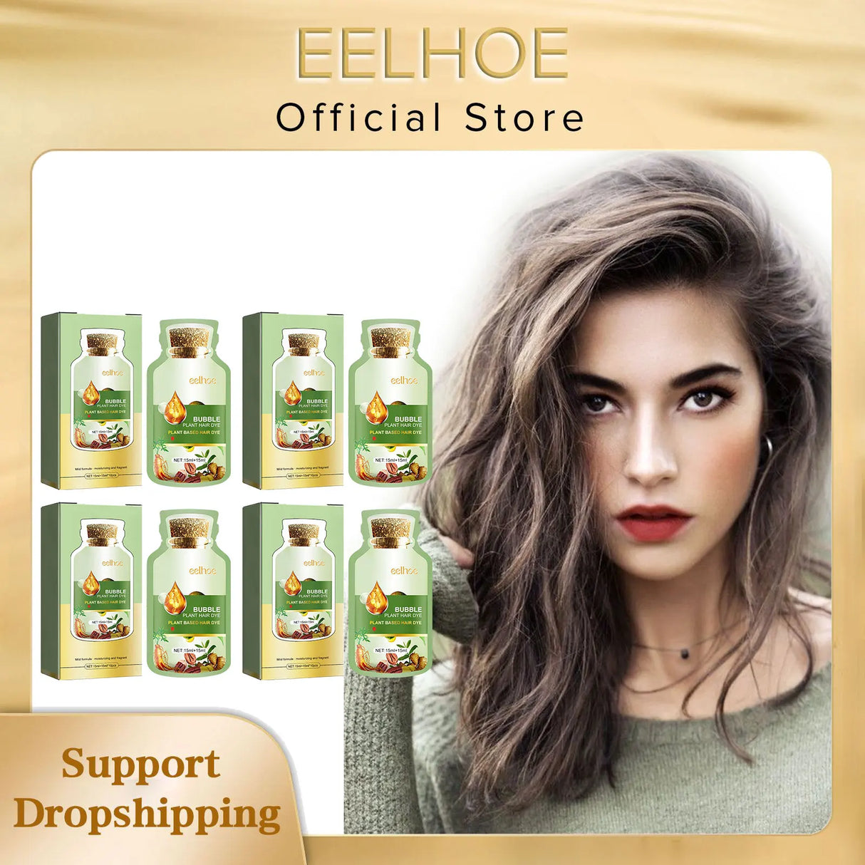 EELHOE Natural Plant Hair Dye Care Coloring Hair Long Lasting Convenient Protection Bubble Plant Hair Dye Shampoo Foam 10Pcs/Box