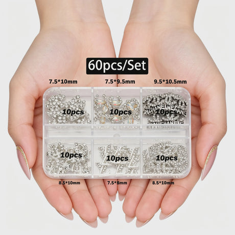 30/60pcs/Box 3D Luxury Metal Nail Art Decorations Alloy Shiny Rhinestones Pearl Gems Zircon Diamond Charms DIY Nail Accessories