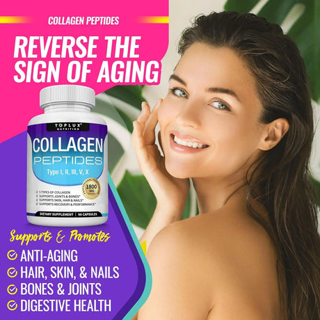 Premium Collagen Peptides Supplement 1500mg Collagen Peptides Complex for Hair, Nails, Skin, Bone & Joint Health - 90 Capsules