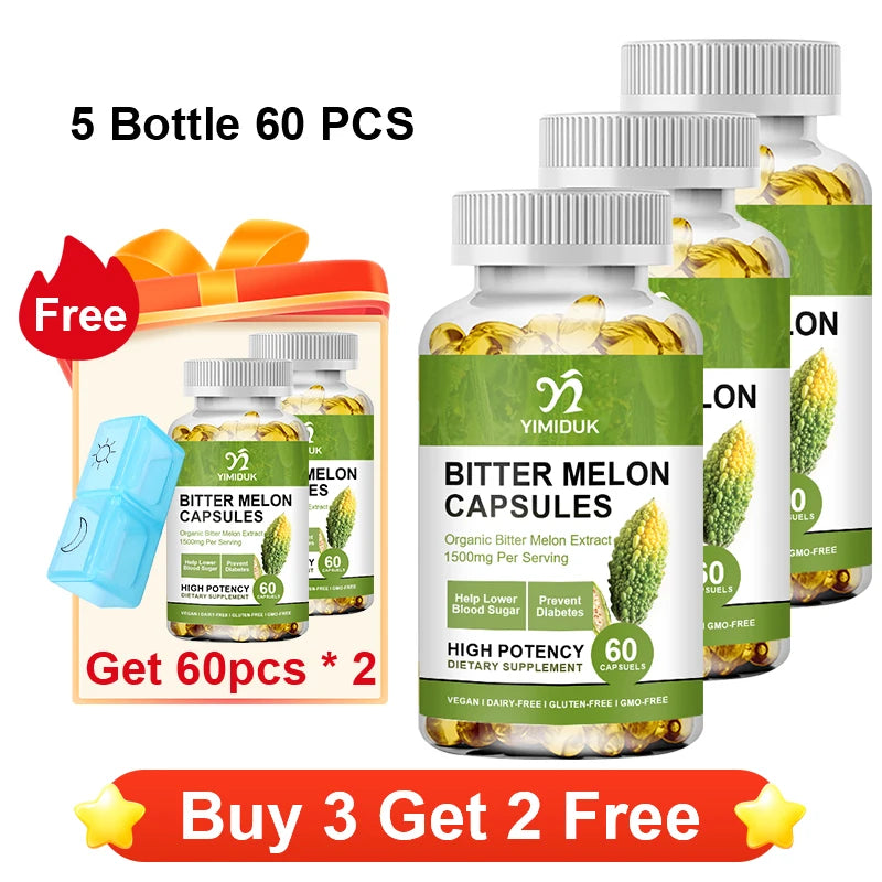 Pure Bitter Melon Capsules, with Ginseng & Chromium, Support Pancreatic Health, Glycemic Stability, Daily Energy & Vitality