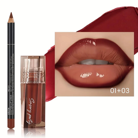 2-Pack Moisturizing Lip Gloss And Liner 3D Precise Shaping For A