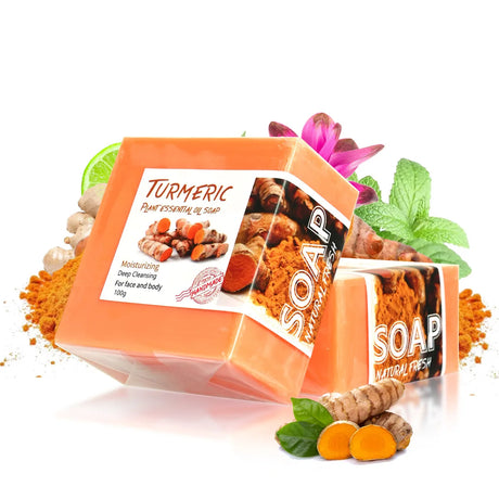 Turmeric Soap with Plant Essential Oils, Handmade Cleansing Bar for Face & Body, Ginger-Infused Traditional Formula