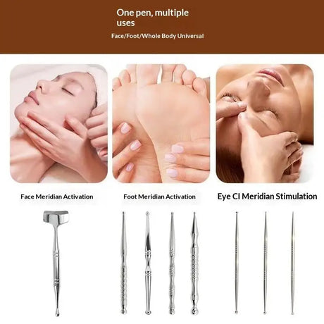 New Acupuncture Stick Double Head Face Massage Tool, Stainless Steel Acupressure Pen, Ear & Body Acupoint Probe For Muscle Relie