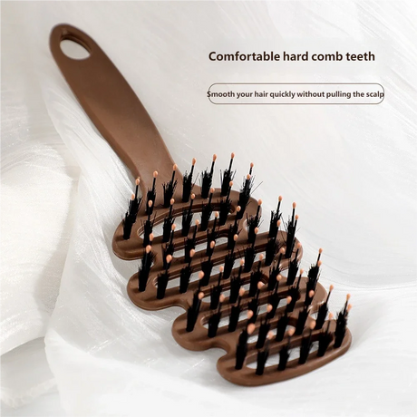 Natural Boar Bristle Hair Comb Hollow Scalp Massage Detangler Brush Anti-frizz Styling Hairbrush for Curly Hair