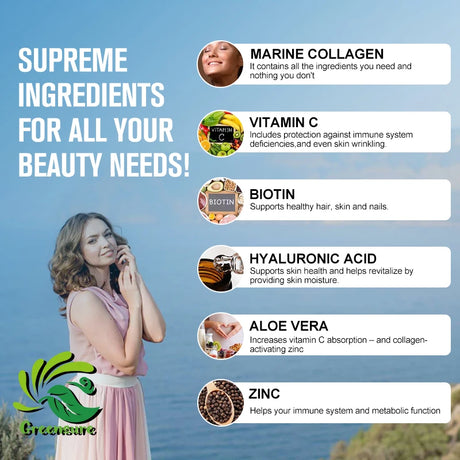Greensure 60/120 Pcs Marine Collagen Capsules - Supports Joints, Hair, Skin, Nails, Cartilage & Overall Health