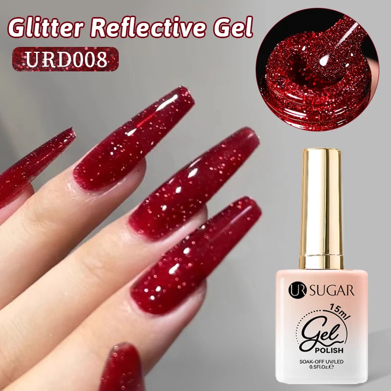 UR SUGAR 15ml Chameleon Pink Purple Reflective Gel Nail Polish Glitter Gorgeous Semi Permanent Soak Off UV Gel For Nail Art
