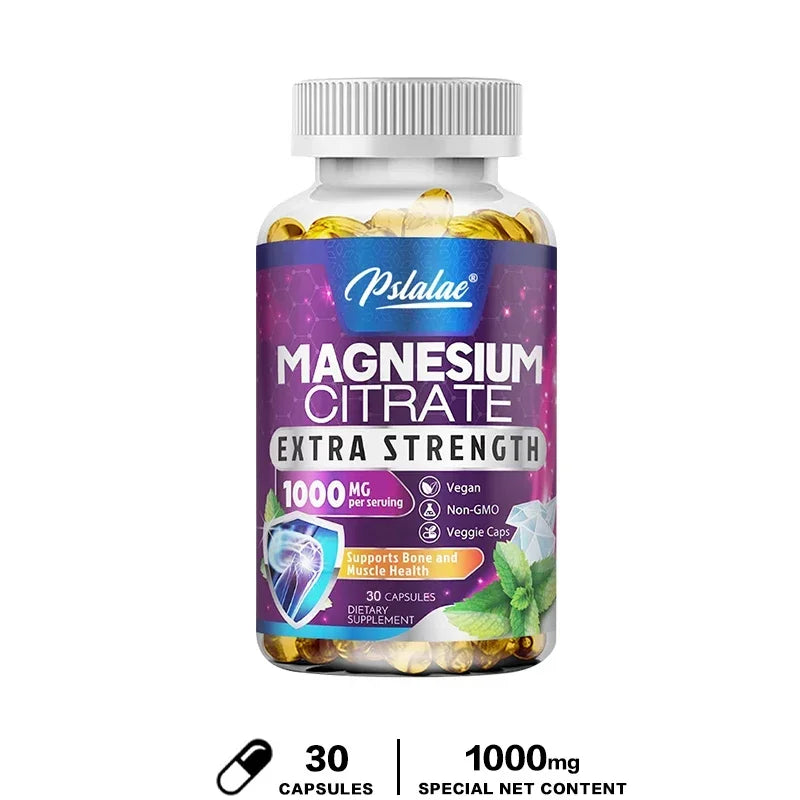 Magnesium Citrate Capsules 1000 Mg - Maximum Absorption for Muscle, Nerve, Bone and Heart Health Gluten Free, Non-GMO