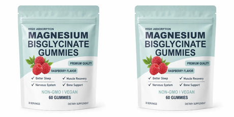 High Absorption Magnesium Bisglycinate Gummies Vegan Raspberry Flavor 60 Count Support Muscle Bone Health Non GMO Gluten Free