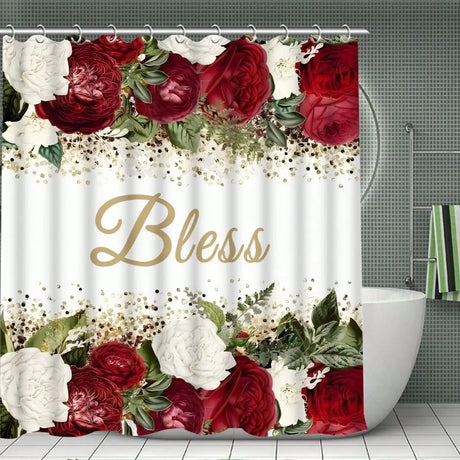 1/4pcs Complete Bathroom Set with Rose Blessing Printed Pattern, Elegant Modern Design for Home Decor, Shower Curtain