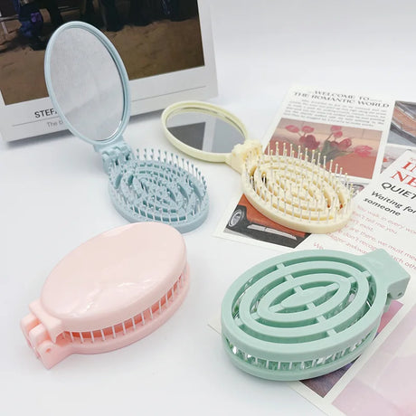 2-in-1 Foldable Comb Mirror Mini Portable Scalp Massage Comb Perfect for Travel Outgoing Use Easy to Carry Ideal Gifts