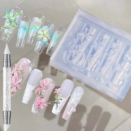 1Pcs 3D Bowknot Silicone Nail Art Mold 90Shapes Sweet Ribbon Nails Templates DIY Design Manicure Stencils For Nail Charms Molds