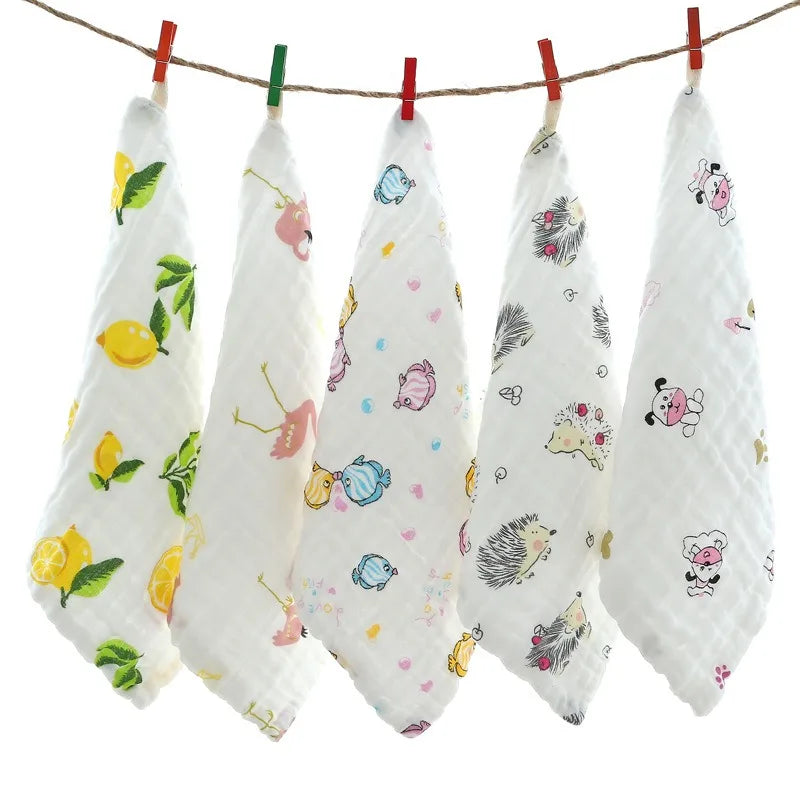 Random 5pcs Muslin 6 Layers Cotton Soft Baby Towels Baby Face Towel Handkerchief Bathing Feeding Face Washcloth Wipe Burp Cloth