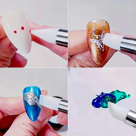 1/5pcs Double Head Silicone Nail Art Dotting Pen Rhinestone Gem Picker Wax Pencil Nail Dotting Tools Polishing Drawing Nail Tool