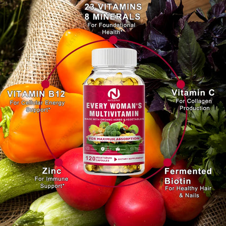 Daily Women's Multivitamin - Super Vitamins (A B C D E K) + Iron + Zinc + Organic Non-GMO Ingredients - Women's Multivitamin