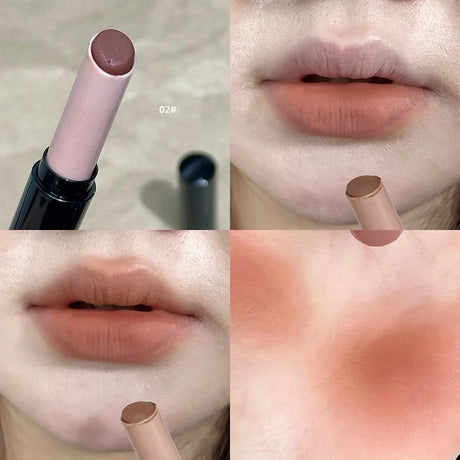 1Pc Matte Red Brown Lipstick Waterproof Matte Shimmer Lipstick Nude Lip Gloss Natural Rouge Balm Long-lasting Makeup Stick